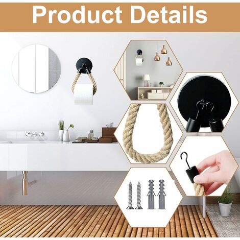 accessoires de salle de bain style nautique anneaux de salle de bain porte-serviettes de bain Porte-serviettes mural en corde de papier toilette 