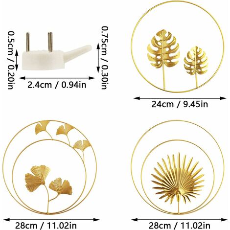 Norcks 3PCS Sculptures Murales En Fer Métal Feuilles Fer Ginkgo Feuilles Décorations, Et Paume Murale Décoration, Décoration Murale Ronde Tenture Murale Pour Bureau À Domicile Salon Décoration Dhôtel