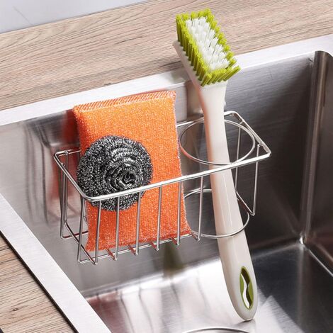 Organisateur D'Évier NOXI Par AMIG - Acier Inoxydable Et Plastique, 15.4x11.4x18 Cm - Support Éponges, Brosses Et Détergent Avec Plateau Amovible