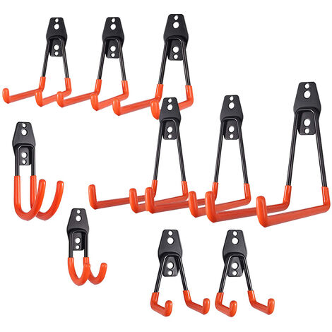 NORCKS 10pack Crochets doubles Support à outils de rangement de garage à montage  mural pour fer robuste pour organiser des outils électriques Orange