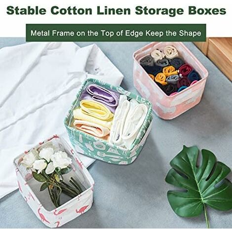 Paniers De Rangement Tissu 4 Pièces - 20x16x15cm - Lin Et Coton - Pliables