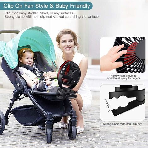 Mini ventilateur de poussette à clipser pour bébé, 5200 mAh