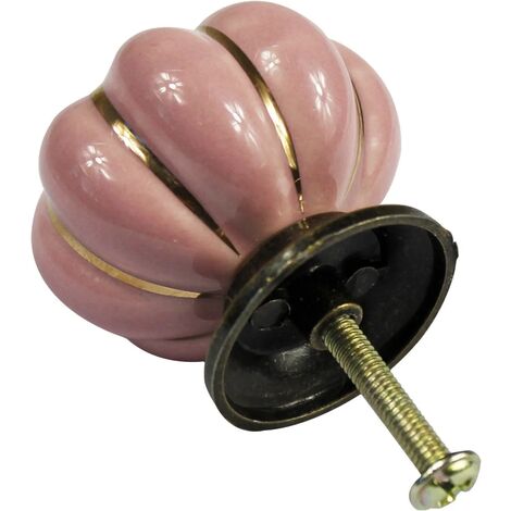 Boutons De Tiroir / Poignées De Porte Vintage – Porcelaine Rose Et Cuivre – Lot Ancien