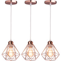 3PCS Plafonnier Rétro Or Rose Suspension Luminaire Vintage D'Intérieur Suspension Lustre E27 Cage En Métal