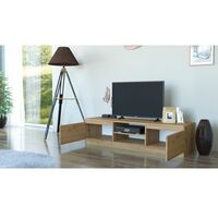 TIVOLI - Meuble TV style moderne - 140x40x36cm - 2 niches + 2 portes - Rangement matériel télé/audio - Aspect bois - Marron