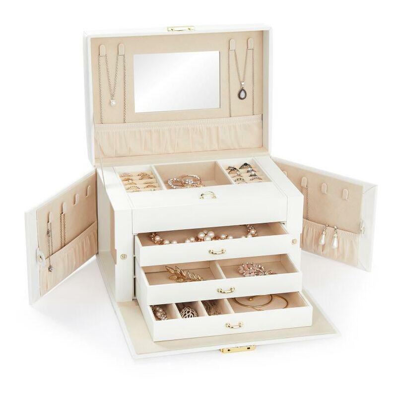 Boîte à Bijoux, Coffret à Bijoux en Cuir Artificiel avec Miroir, Amoire à Bijoux voyage portable, pour Bagues, Boucles d’Oreille, Bracelets, Champagne - Meerveil