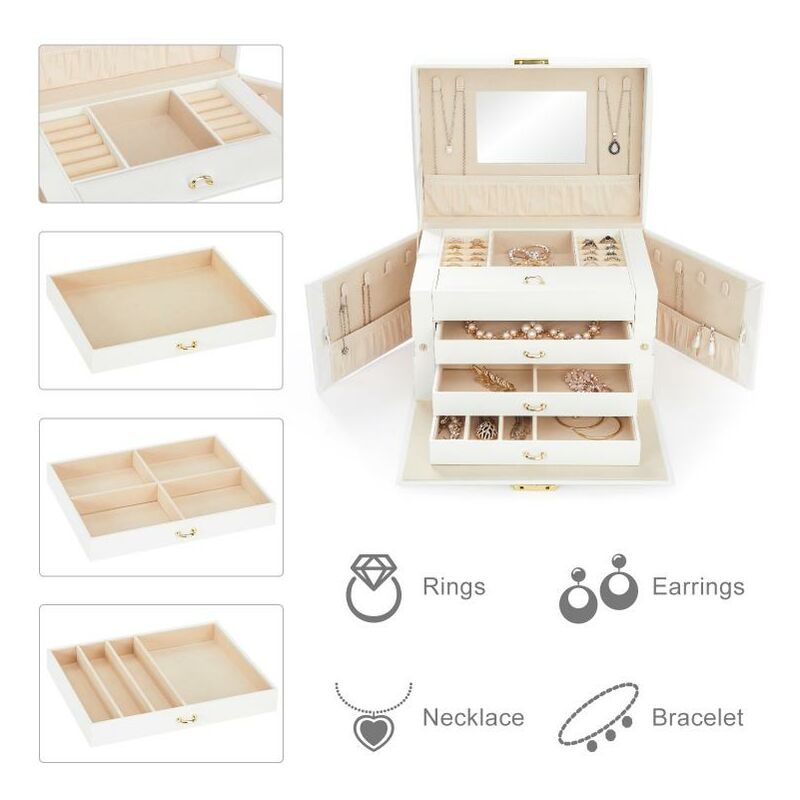 Boîte à Bijoux, Coffret à Bijoux en Cuir Artificiel avec Miroir, Amoire à Bijoux voyage portable, pour Bagues, Boucles d’Oreille, Bracelets, Champagne - Meerveil 2