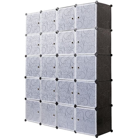 COSTWAY Armoire Penderie(12 Cubes)/(20 Cubes), Armoire de Rangement en  Plastique, Motif imprimé, Armoire