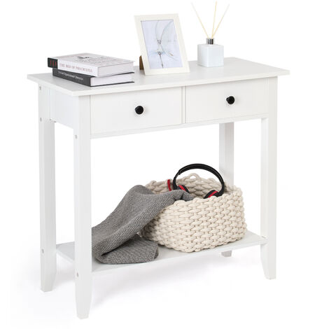 Meerveil—Table Console avec 2 Tiroirs et l'Etagère, Meuble de Rangement en Bois avec surface peinte, Style Simple, pour Entrée, Salon, 80 x 34 x 74cm, Blanc