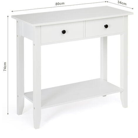 Meerveil—Table Console avec 2 Tiroirs et l'Etagère, Meuble de Rangement en Bois avec surface peinte, Style Simple, pour Entrée, Salon, 80 x 34 x 74cm, Blanc