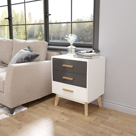 Buffet De Rangement HOMCOM 60x30x81 Cm - Bois Naturel, 3 Tiroirs, Placard Et étagère Réglable, Style Boho