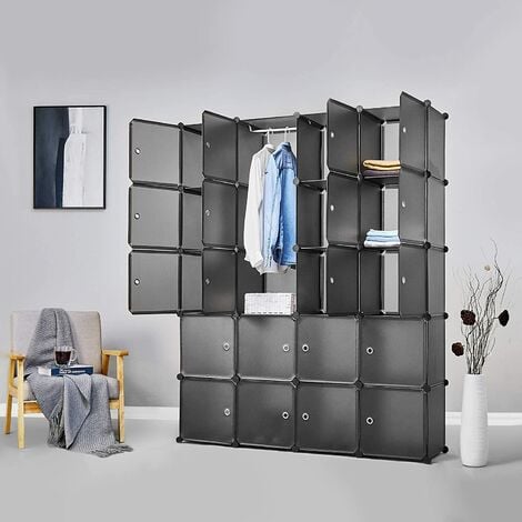 Armoire Penderie Placard 20 Cubes Modulaire Étagères Plastique