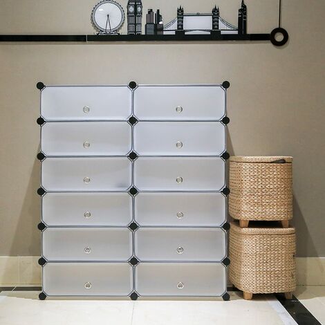 Mondeer Armoire à Chaussures en Plastique Étagère à Chaussures12 Cubes Meuble de Rangement, Blanc
