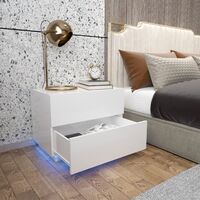 Table de Chevet Blanche LED - Table de Nuit - Moderne, 2 Tiroirs, LED RGB,  Matériel MDF, 35x45x52cm - Achat & prix