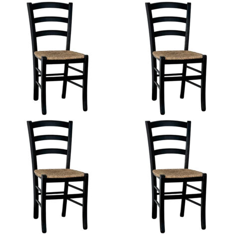 Chaises de salle à manger en bois noir venise avec assise en paille x4 (1/5)
