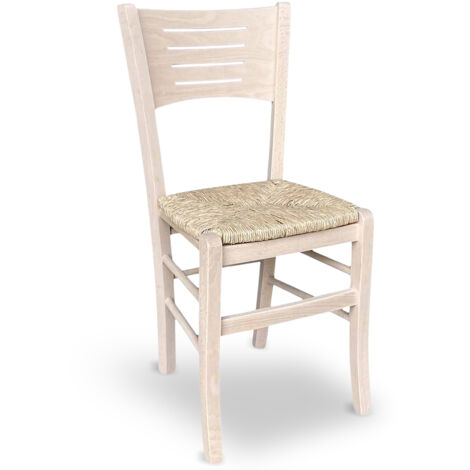 Chaise Amelia en bois brut Ă vernir avec dossier large assise en paille (1/5)