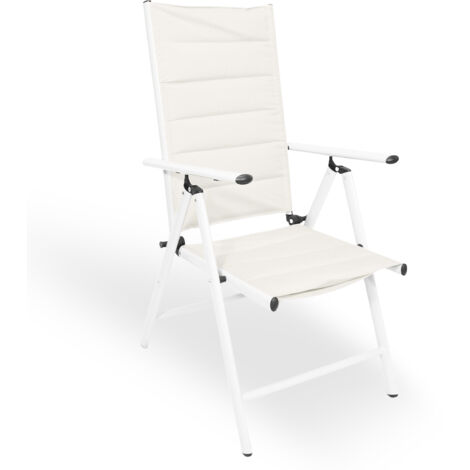 Okaffarefatto – Chaise longue inclinable en textilène blanc lait – Structure en aluminium – Dossier réglable 6 positions – Résistante aux intempéries