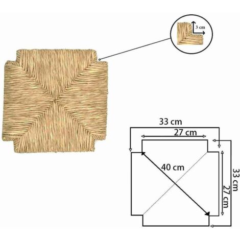 Siège de rechange en paille 33 cm 33 cm avec coins pour chaises et tabourets