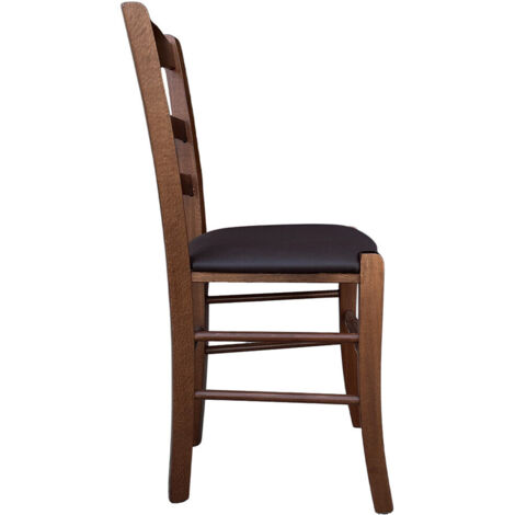 Chaise 'Loris' En Bois Naturel Avec Assise Rembourrée Simili Cuir Taupe - Neuf Assemblée