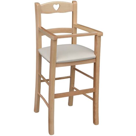 Chaise Haute en Bois Naturel Avec Assise Rembourr� Cuir Synthetique Beige/Cr�me