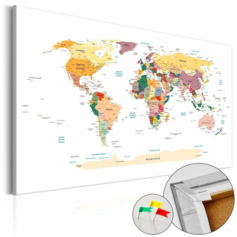 Tableau en liège - Toile - Carte du monde topographique