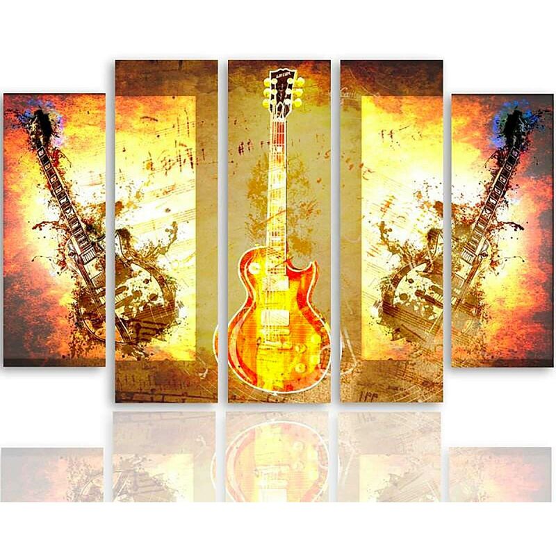 Feeby Image Panneau Déco guitare Tableau décoration musique orange 90x60 cm