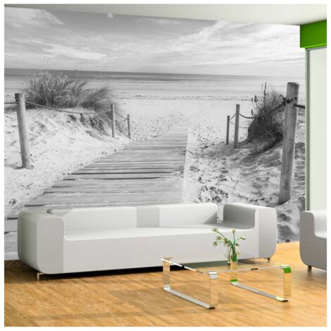 Papier peint Sur la plage - paysage en noir et blanc - 450 x 315 cm (1/4)