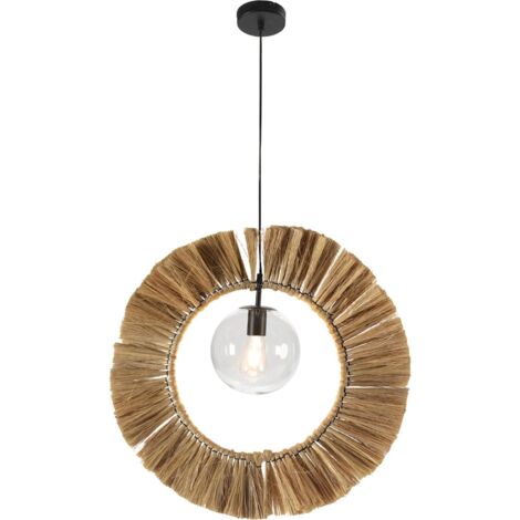 Lampe suspension herbe de mer et verre finition naturel noir mat - Naturel beige et noir mat (1/2)