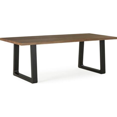 Table salle à manger bois d'orme et piétement métal noir mat - Noyer foncé et noir mat