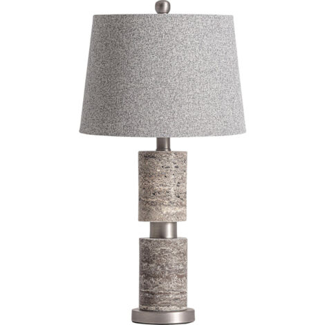 Lampe de salon art déco en travertin et bois tons neutres - Tons naturels beige et bois clair (1/4)