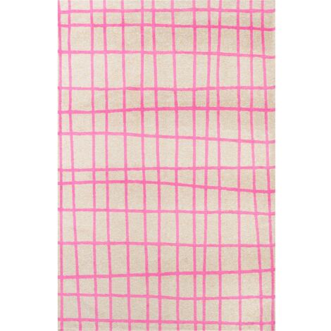 Tapis intérieur extérieur rose motif géométrique antidérapant - 170 x 240 cm