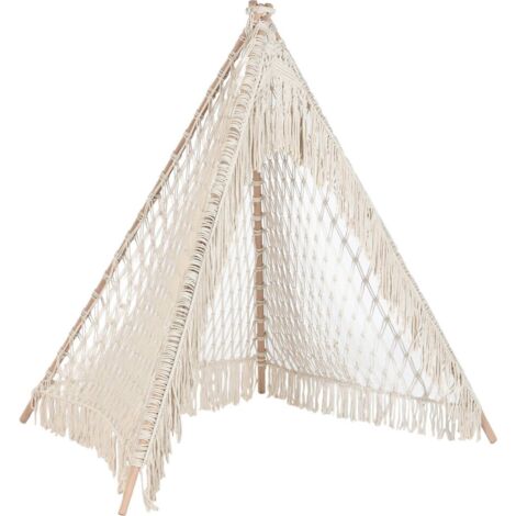 Tipi enfant coton naturel macramé esprit scandinave cosy - écru naturel et bois clair
