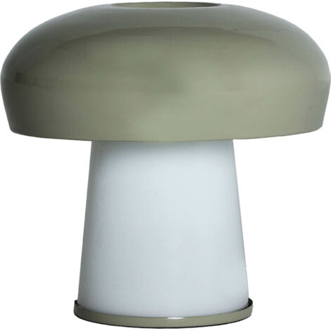 Lampe de table moderne en verre blanc et fer vert design élégant - Blanc opalin et vert forêt (1/4)