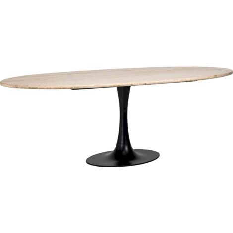 Table à manger ovale élégante en travertin - Noir et travertin naturel