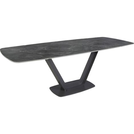 Table extensible Angel Cerda ovale en marbre noir - Noir marbré avec veines grises finition mate