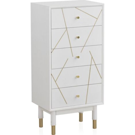 Chiffonnier blanc laqué détails dorés design élégant bois MDF - blanc mat avec détails dorés
