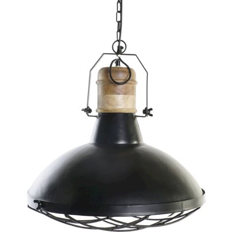 Suspension chic industrielle fer et bois - Noir ébène et marron boisé (1/5)