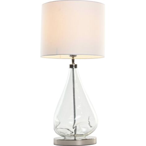 Lampe de table en verre et coton style organique - Transparent avec abat-jour blanc (1/5)