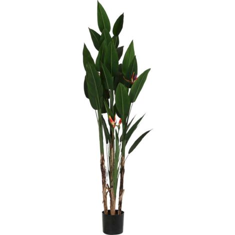 plante exotique verte en polyester pour décoration terrasse jardin - vert feuillage et fleurs orange (1/4)