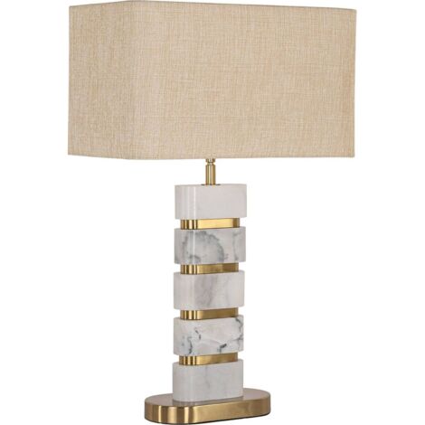 Lampe à poser dorée avec abat jour et marbre blanc élégant - Doré et marbre blanc veiné (1/5)