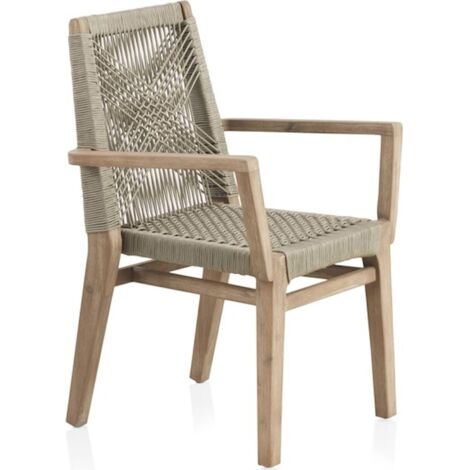 x4 Fauteuils en bois d'acacia et corde tressée style naturel - bois naturel et corde taupe