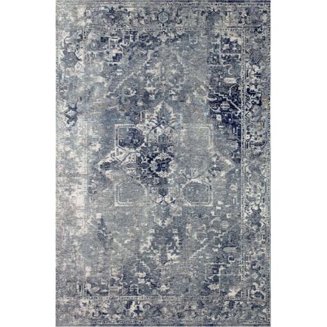 Tapis intérieur extérieur bleu jacquard antidérapant - 170 x 240 cm