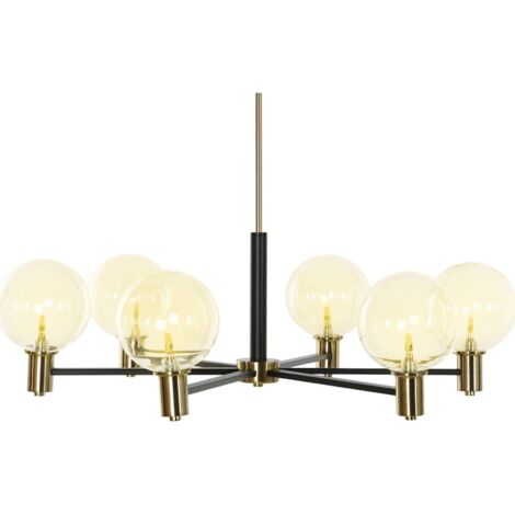Suspension élégance métal noir et verre doré - Noir avec touches dorées (1/5)