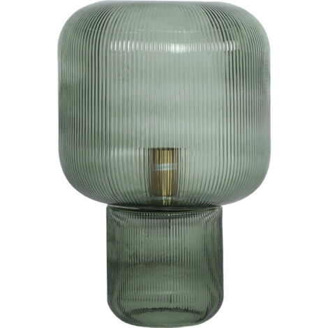 Lampe de table art déco en cristal vert finition nervurée dorée - Cristal vert nervuré et doré (1/5)