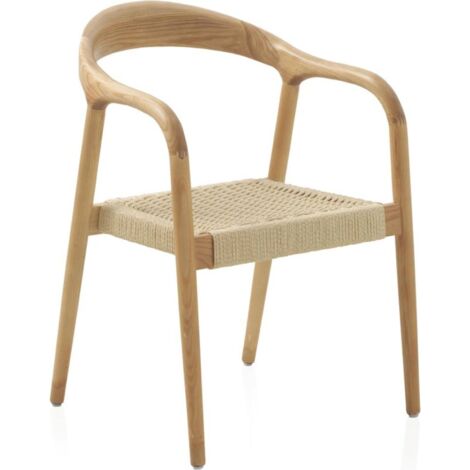 x4 Fauteuils en bois de frêne assise tressée naturelle - bois naturel et corde beige clair