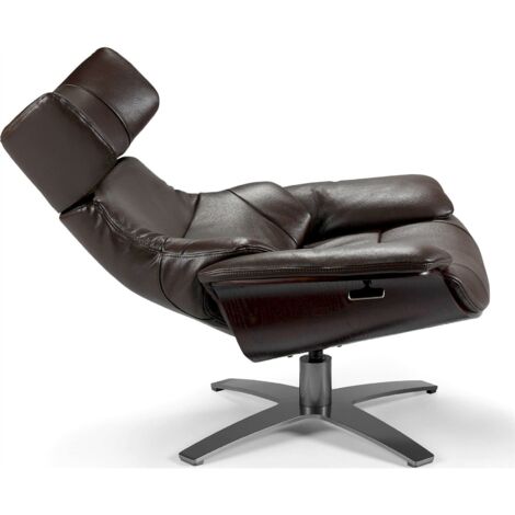 Fauteuil rembourré en cuir avec mécanisme de détente pliant - Chocolat