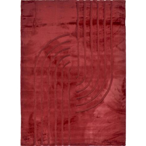 Tapis rouge géométrique doux antidérapant lavable - 80 x 150 cm