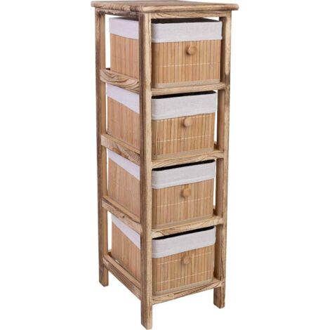 Chiffonnier bambou et pvc effet naturel pour chambre ou salon - Naturel bambou clair et textile beige