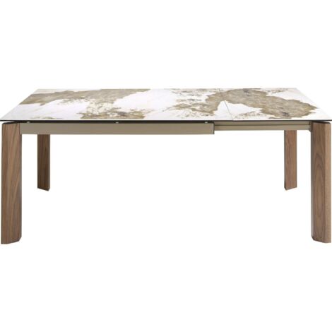 Table extensible design marbre et noyer Angel Cerda - Marbre blanc veiné de beige