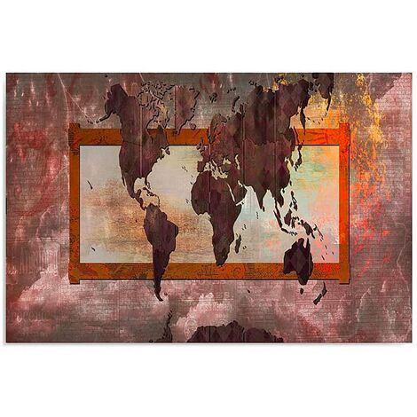 Tableau carte du monde couleur bois - 80x50 cm